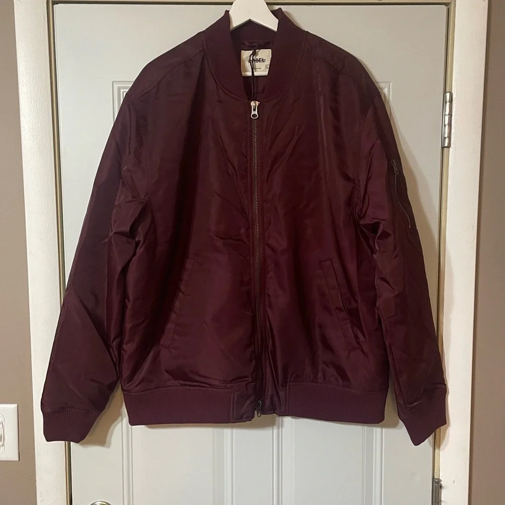 LABEL Unisex Go To Burgundy Bomber Jacket Double Zipper Lots of Pockets